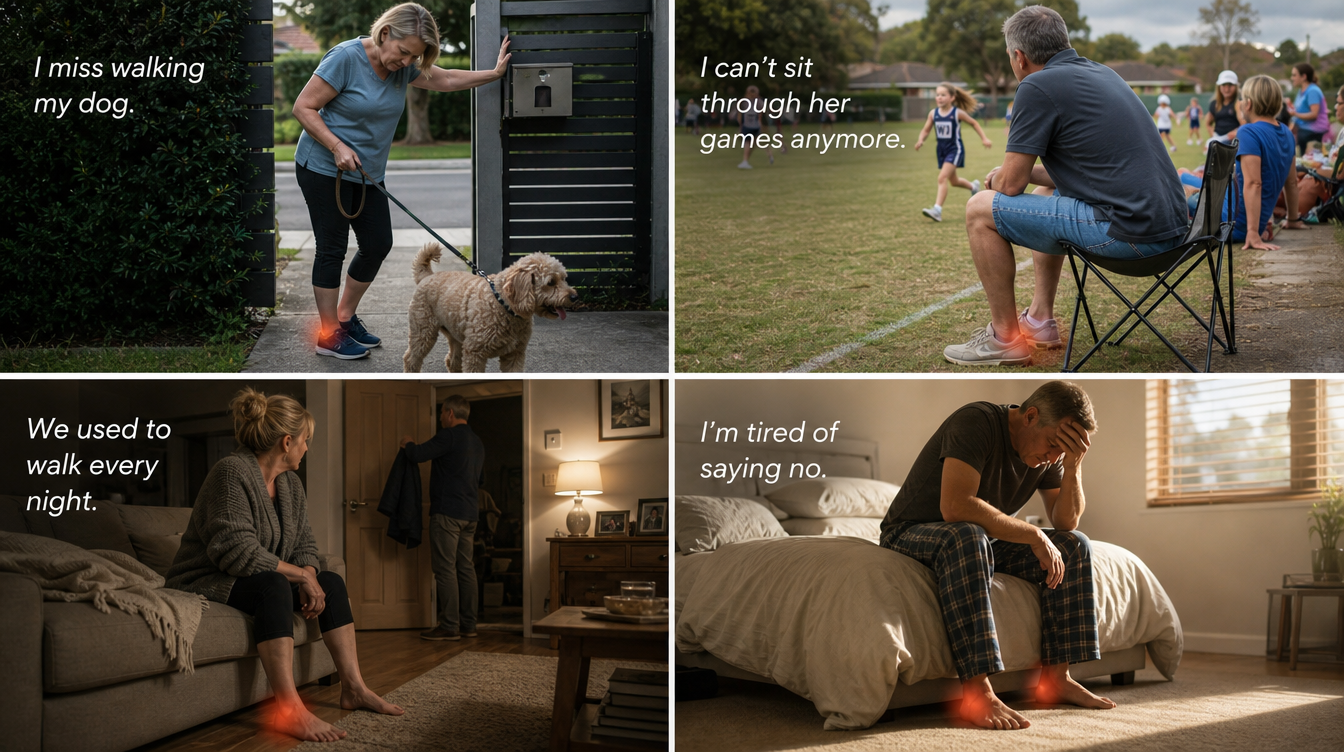 Things plantar fasciitis steals — walking the dog, sitting through games, the after-dinner walk, saying no