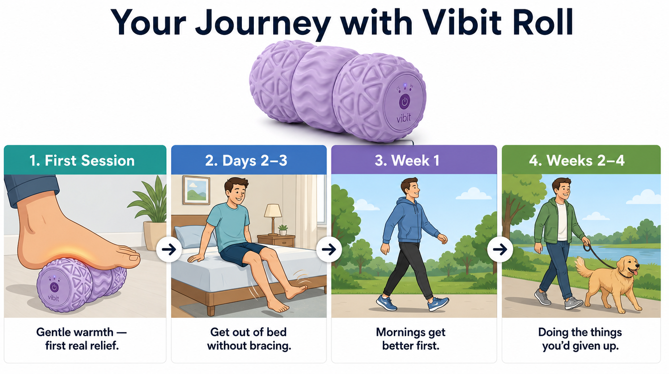 Your Journey with Vibit Roll — first session, days 2-3, week 1, weeks 2-4 timeline graphic