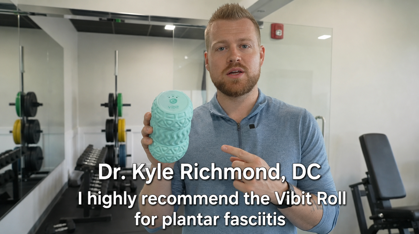 Dr. Kyle Richmond holding the Vibit Roll — 'I highly recommend the Vibit Roll for plantar fasciitis'